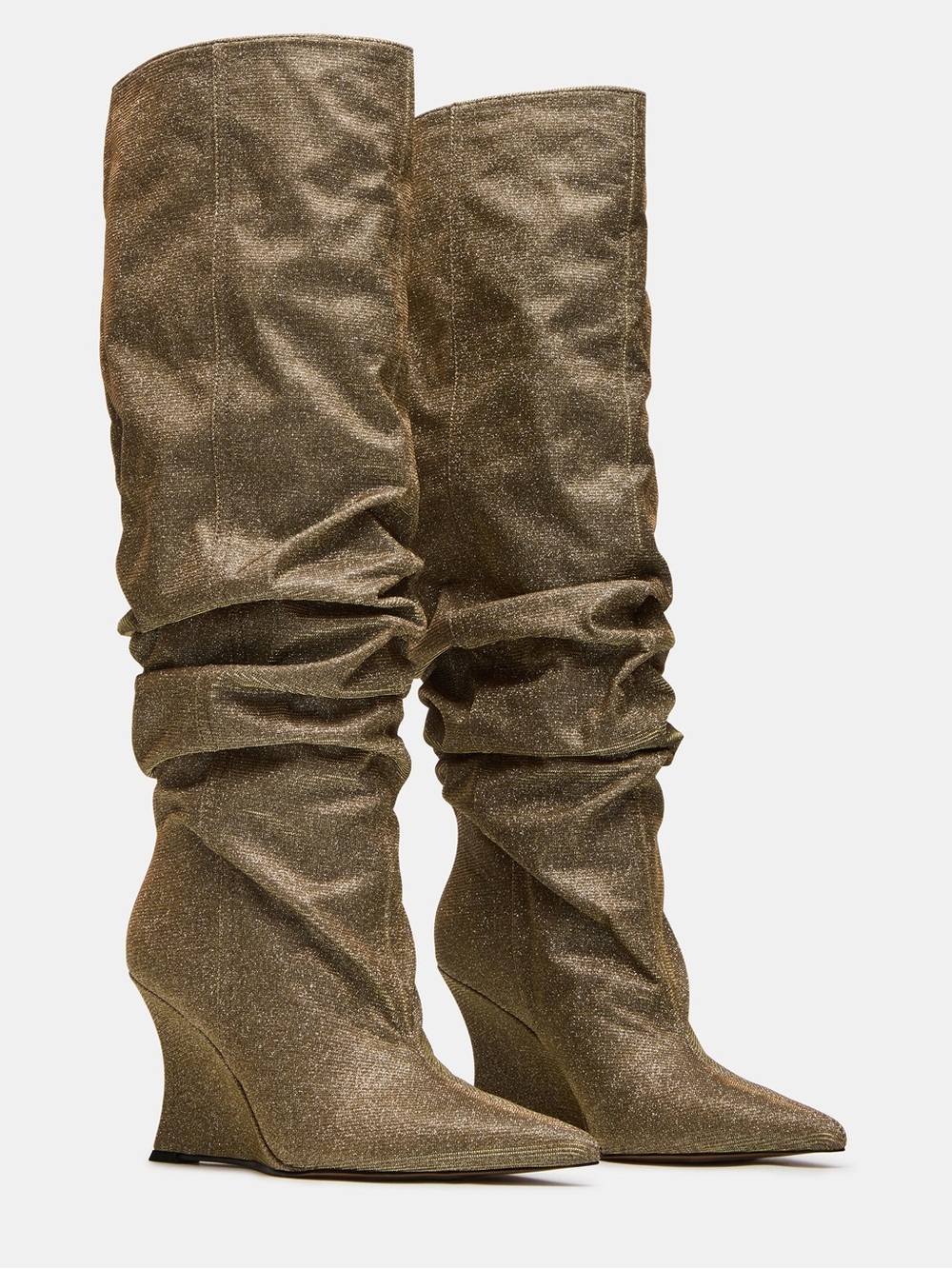 Steve Madden Metallic Slouch Knee-High Wedge Boots - Gold Glitter
